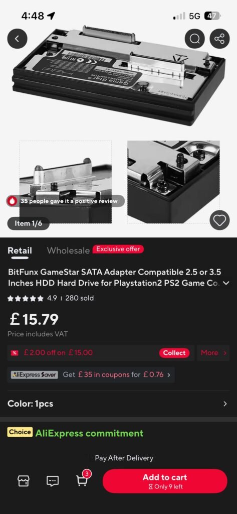 ps2 cheap network adapter from ali express to connect to modern ssd
